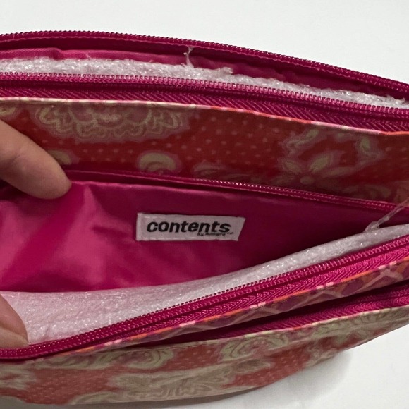 Contents by Allegro Set of 3 Pink, Orange & Cream Fabric Makeup, Travel Bags - Picture 7 of 12